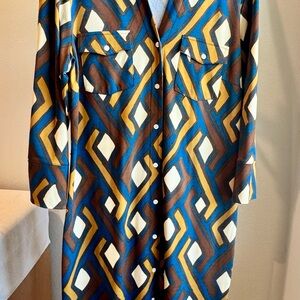 J. McLaughlin Brown, Blue, Cream Printed Dress